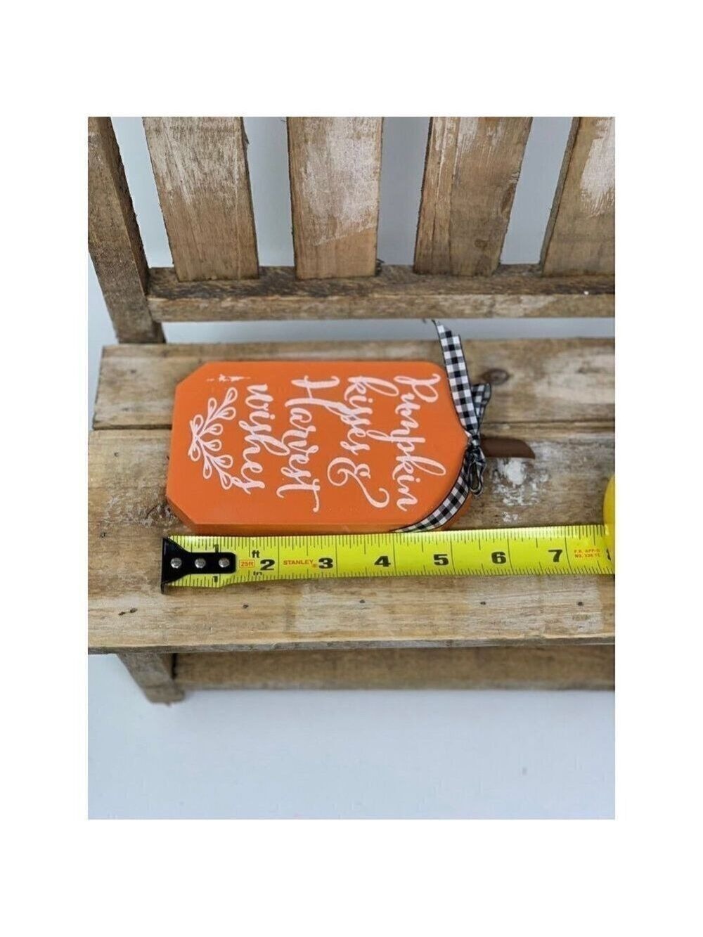 Pumpkin Harvest Sign Shelf Sitter Table Decor Wood 0range Buffalo Check Ribbon - Picture 5 of 7